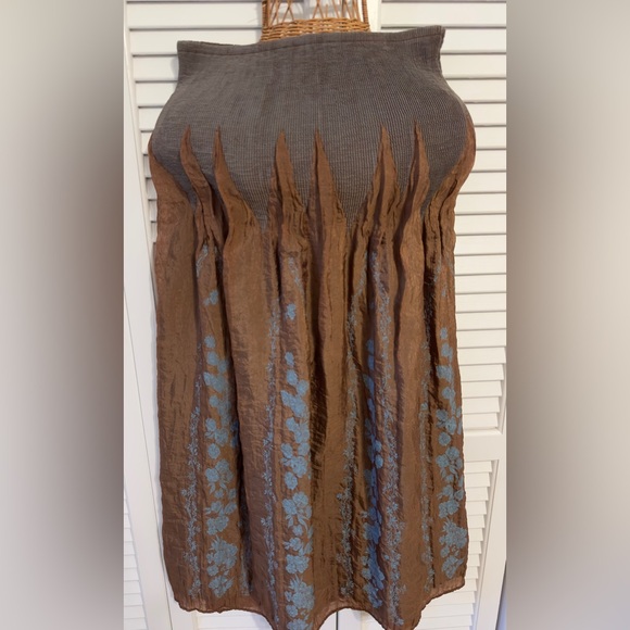 Bohemian skirt dress elastic waist Bronze blue embroidered light polyester/rayon - Picture 2 of 8